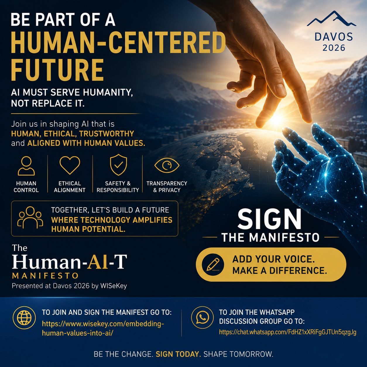 Human-AI-T Manifesto — Be Part of a Human-Centered Future, presented at Davos 2026 by WISeKey
